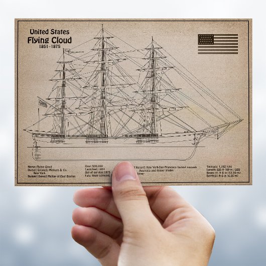 Clipper Ship Flying Cloud - Scheepsblauwdruk SD Briefkaart