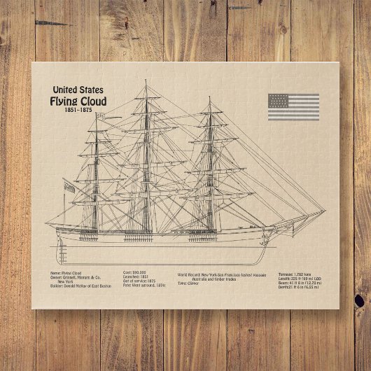 Clipper Ship Flying Cloud - Scheepsblauwdruk SD Legpuzzel