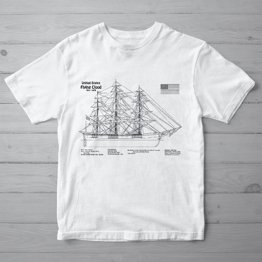 Clipper Ship Flying Cloud - Scheepsblauwdruk SD T-shirt