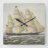 Clipper Ship, Flying Cloud Vierkante Klok (Voorkant)