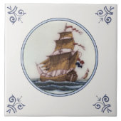Clipper Ship Polychrome Delft Repro Antiek Tegel Tegeltje (Voorkant)