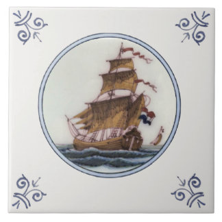 Clipper Ship Polychrome Delft Repro Antiek Tegel Tegeltje
