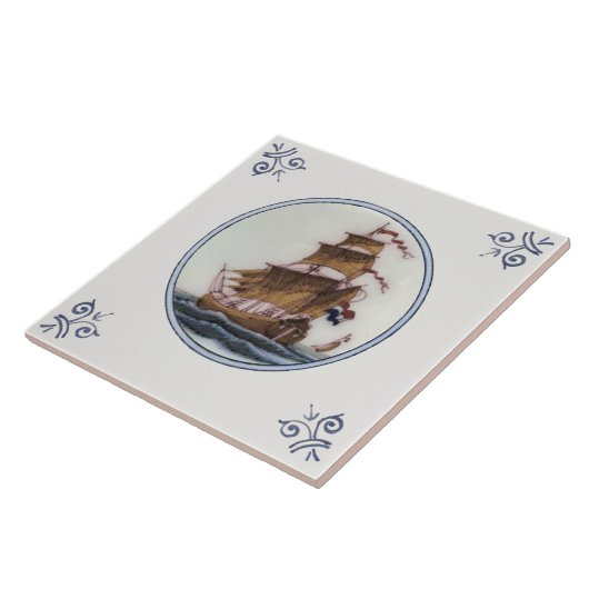 Clipper Ship Polychrome Delft Repro Antiek Tegel Tegeltje (Zijkant)