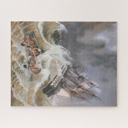 Clipper Ship Storm bij Zee 1870s Legpuzzel (Horizontaal)