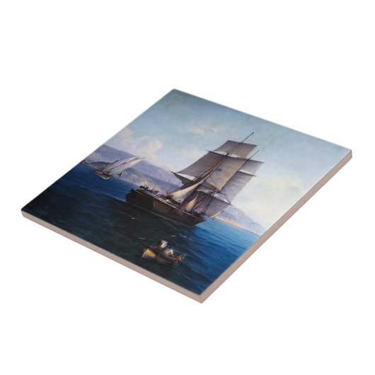 Clipper Zeilschip en Stoomboot 1900's Tegeltje (Zijkant)