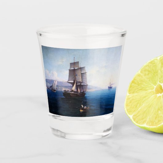 Clipper Zeilschip en Stoomschip 1900's Shot Glas (Voorkant)