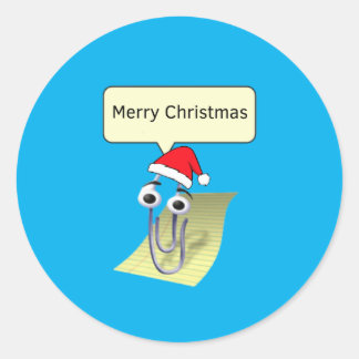 Clippy wenst u een vrolijk kerstfeest ronde sticker