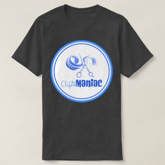 CliptoMANIAC Blue op zwart T-shirt (Design voorkant)