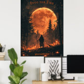 Cloaked Figure Halloween - Volle Maan & Vuur Bos Poster (Thuiskantoor)