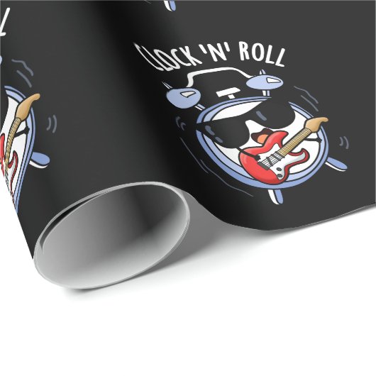 Clock and Roll Funny Rock Pun Dark BG Cadeaupapier (Rol Hoek)