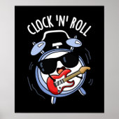 Clock and Roll Funny Rock Pun Dark BG Poster (Voorkant)
