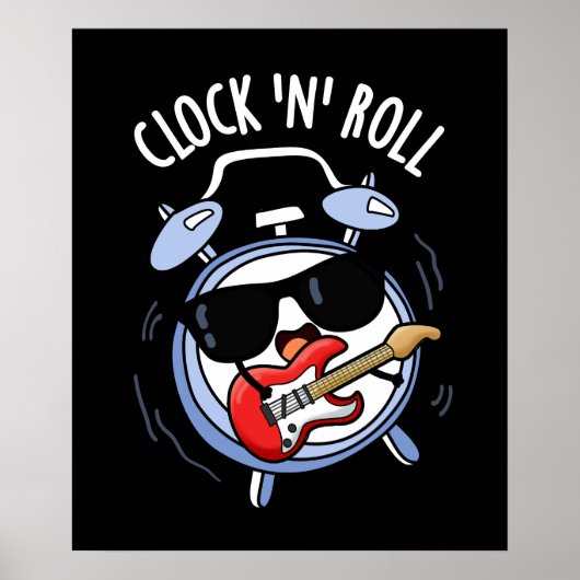 Clock and Roll Funny Rock Pun Dark BG Poster (Voorkant)