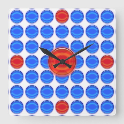 Clock - Blue and Red Dots Vierkante Klok (Voorkant)