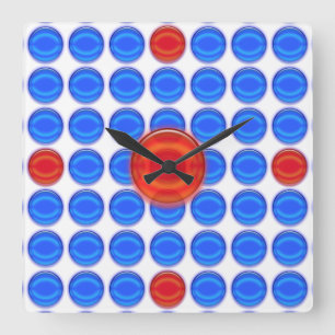 Clock - Blue and Red Dots Vierkante Klok