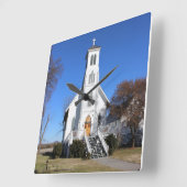 Clock Church God Landschap White Time Land City Vierkante Klok (Hoek)