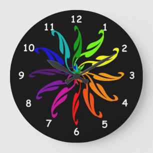 Clock - Color Wheel Leaves on Black Grote Klok