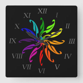 Clock - Color Wheel leaves with Roman Numerals Vierkante Klok
