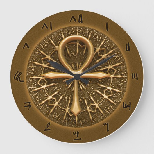 CLOCK - EGYPTIAN ANKH GOLDEN ORNAMENT GROTE KLOK (Voorkant)