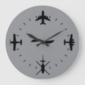 Clock Face with Airplane icons Cool Pilot Aviation Grote Klok (Voorkant)