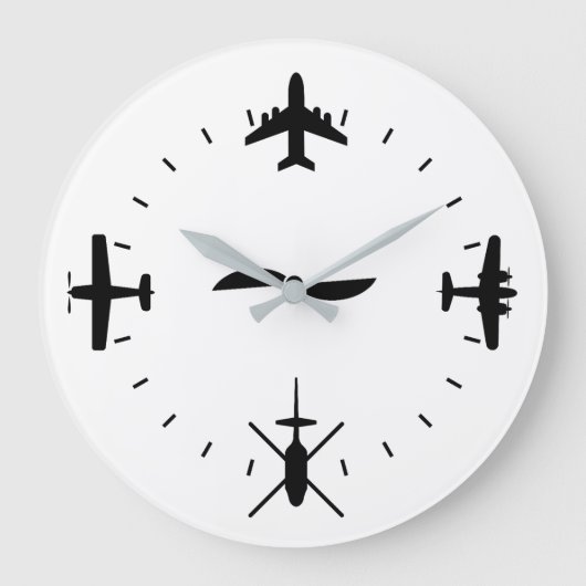 Clock Face with Airplane icons Cool Pilot Aviation Grote Klok (Voorkant)