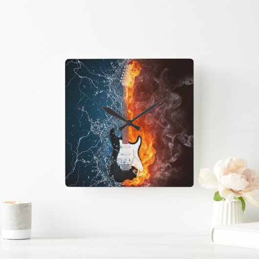 (CLOCK)FIRE & ICE GUITAR VIERKANTE KLOK (Huis)