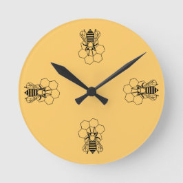 Clock - Honey Bee on comb Ronde Klok