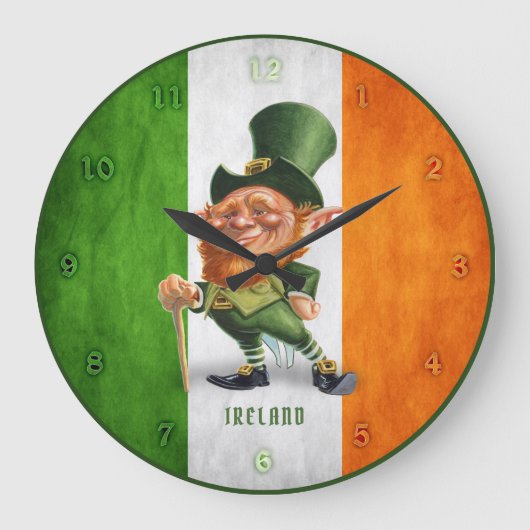 CLOCK - IRISH FLAG LEPRECHAUN GROTE KLOK (Voorkant)