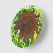 Clock - Iron Sunflower in Grass Ronde Klok (Hoek)