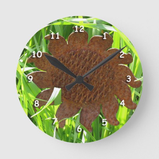 Clock - Iron Sunflower in Grass Ronde Klok (Voorkant)