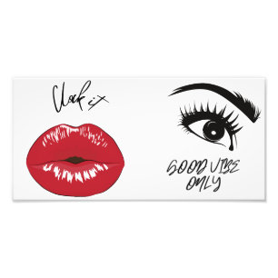 Clock It Sassy Lips en goede vibes satijnen foto Afdruk