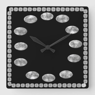 Clock met Inspirerend woorden: zwart & bling Vierkante Klok