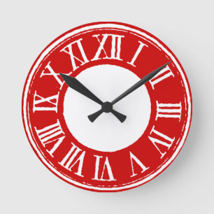 CLOCK  roman getallen wit rood Ronde Klok