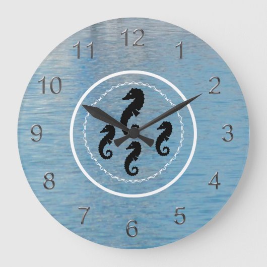 Clock - Seahorses, Water and White Rings Grote Klok (Voorkant)