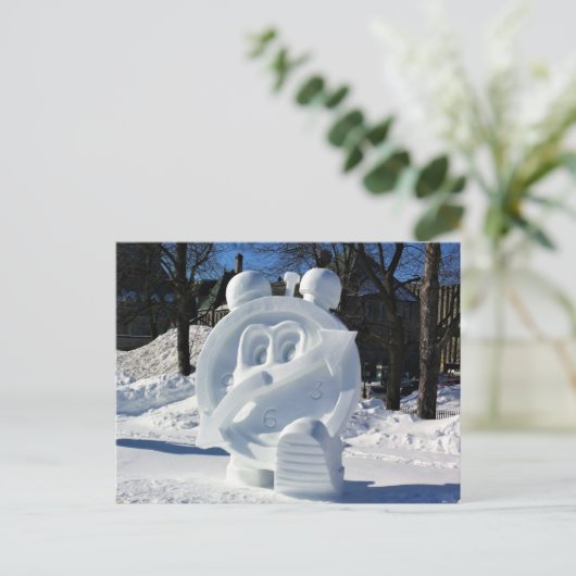 Clock Snow Sculpture, Quebec, Canada Briefkaart (Staand voorkant)
