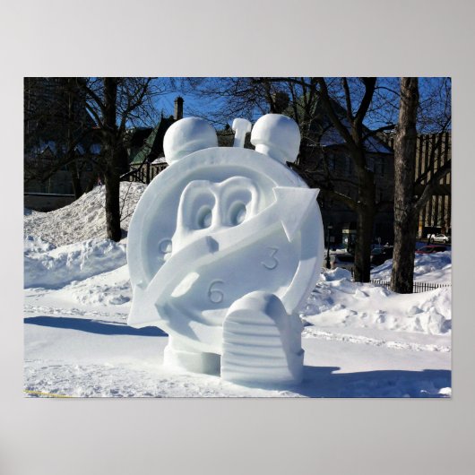 Clock Snow Sculpture, Quebec, Canada Poster (Voorkant)