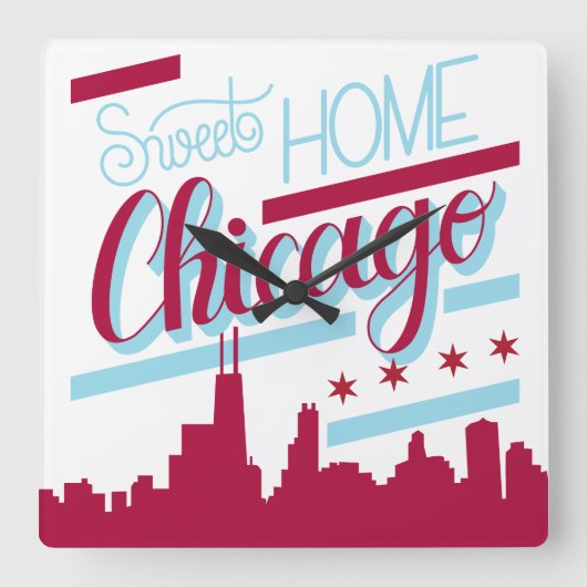 Clock sweet home chicago vierkante klok (Voorkant)