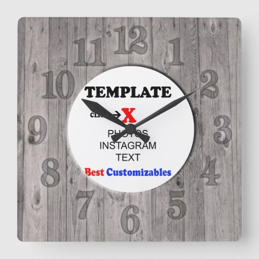 Clock Template | Wood Fence Vierkante Klok (Voorkant)