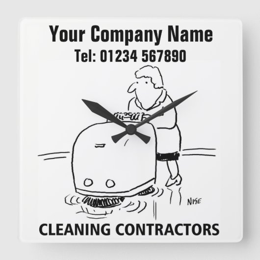 Clock voor Cartoon van reinigingsservices Vierkante Klok (Voorkant)