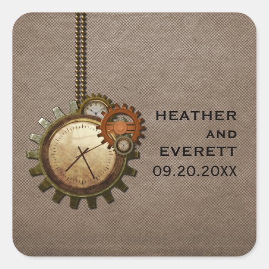  Clock Wedding Stickers, Mocha Vierkante Sticker (Voorkant)