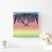 Clock - Weeping Branches and Rainbow Vierkante Klok (Huis)