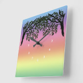 Clock - Weeping Branches and Rainbow Vierkante Klok (Hoek)