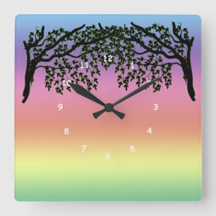 Clock - Weeping Branches and Rainbow Vierkante Klok
