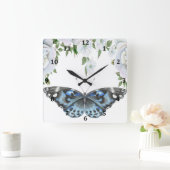Clock with Blue Butterfly & Roses Vierkante Klok (Huis)