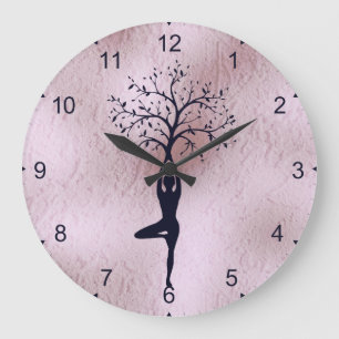 CLOCK - YOGA LADY SILHOUETTE TREE GROTE KLOK