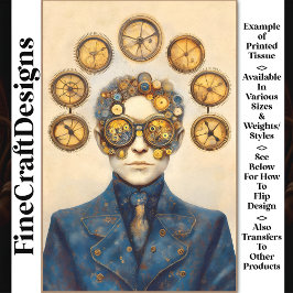 Clockpunk Steampunk Man, Blauw & Goud Z7 Decoupage Tissuepapier