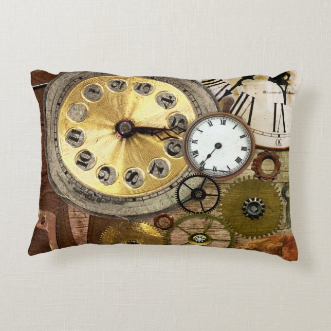 Clocks oude Steampunk Art Accent Kussen (Achterkant)