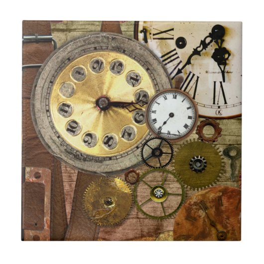 Clocks oude Steampunk Art Tegeltje (Voorkant)