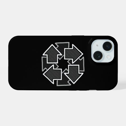 Clockwise Arrows Minimal Geometric Black Variant 2 iPhone 15 Case (Achterkant horizontaal)