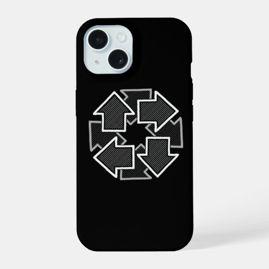 Clockwise Arrows Minimal Geometric Black Variant 2 iPhone 15 Case (Achterkant)