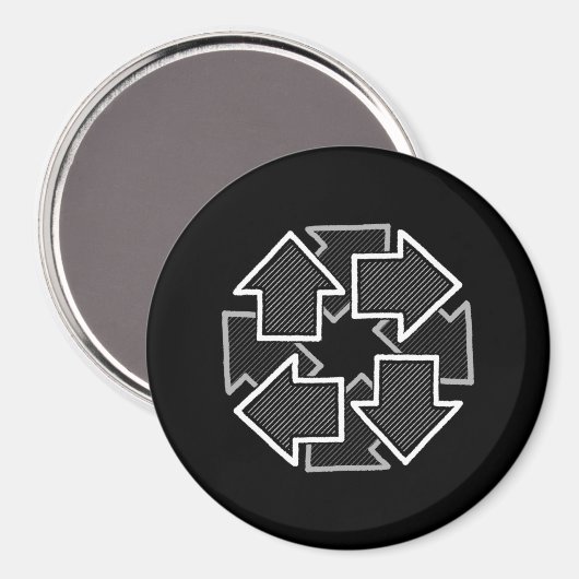 Clockwise Arrows Minimal Geometric Black Variant 2 Magneet (Voorkant / Achterkant)
